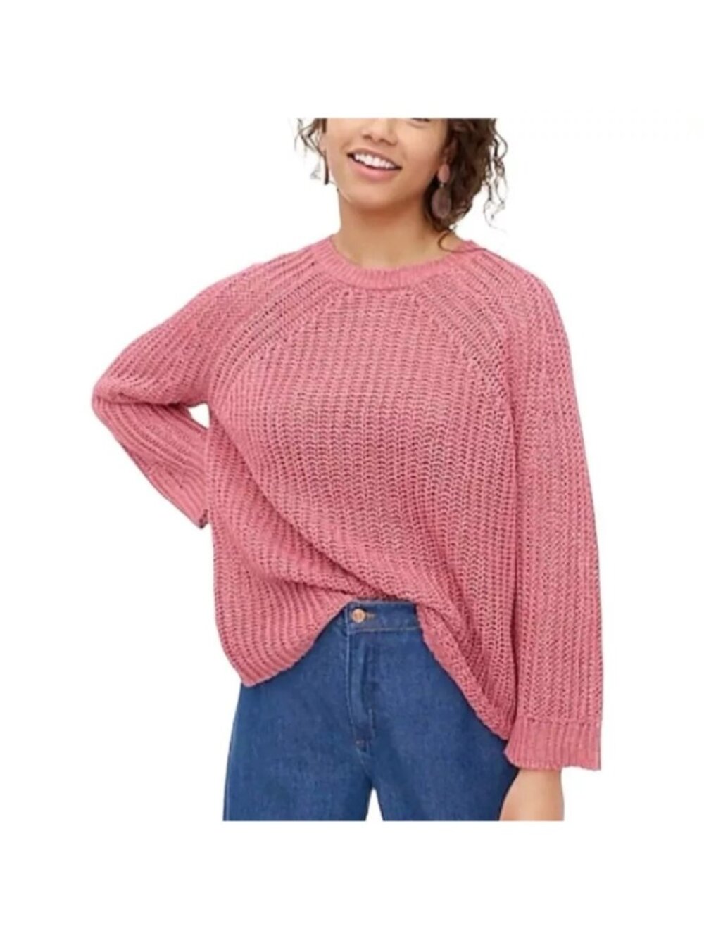 J. Crew Pullover Sweater Medium Linen Open Weave Pink Relaxed Fit Cozy Knitwear